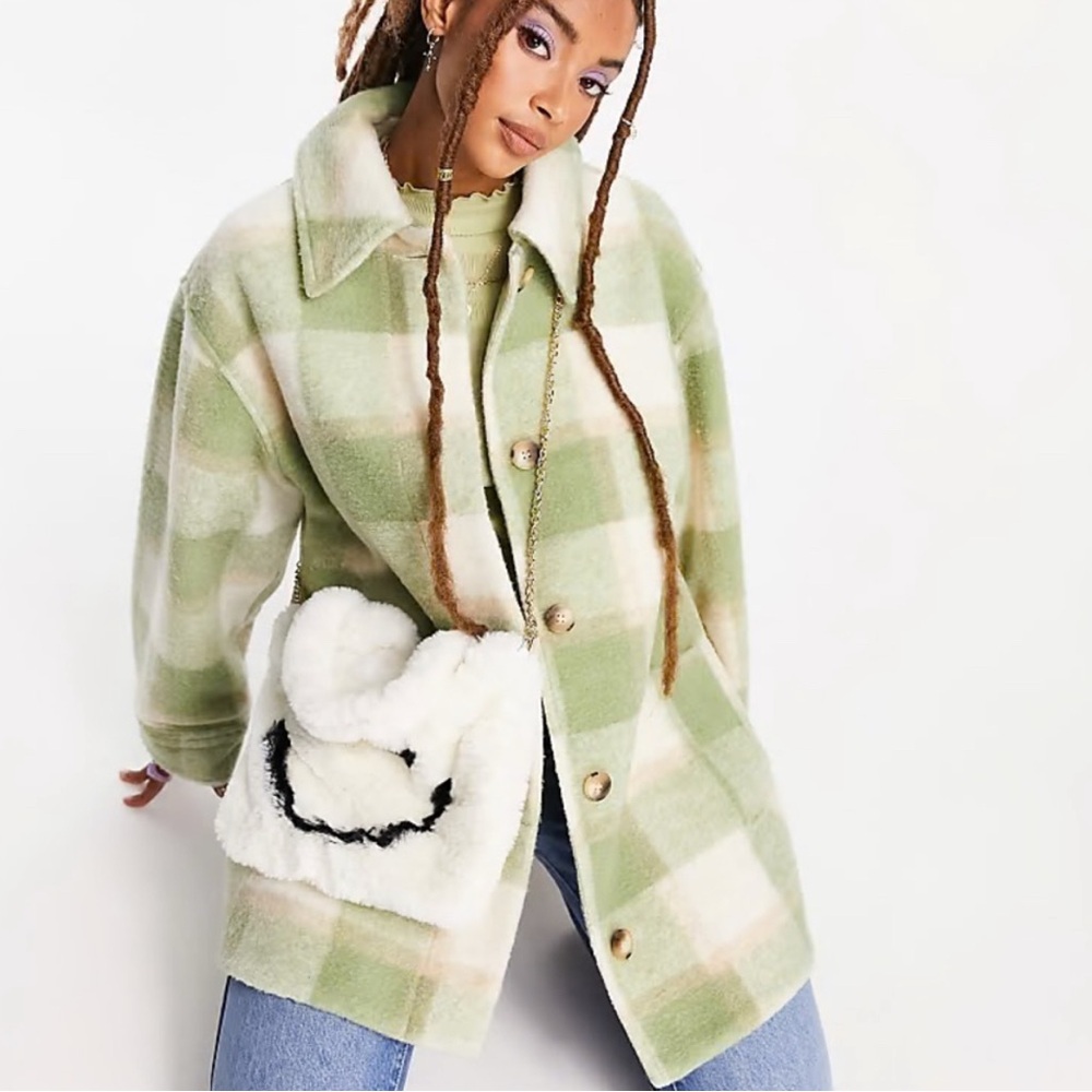 55 NEW ASOS DESIGN Brushed Plaid Oversized Shacket Fits M/L